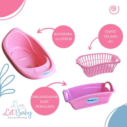 Imagem de Kit Enxoval de Bebê Banheira Cesto Balde Roupão Kit Higiene e Mamadeiras - Menino e Menina