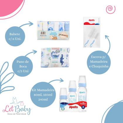 Imagem de Kit Enxoval de Bebê Banheira Cesto Balde Roupão Kit Higiene e Mamadeiras - Menino e Menina