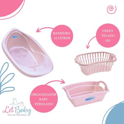 Imagem de Kit Enxoval de Bebê Banheira Cesto Balde Roupão Kit Higiene e Mamadeiras - Menino e Menina