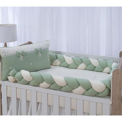 Imagem de Kit enxoval para berço bebê modelo de trança diva verde menino luxo
