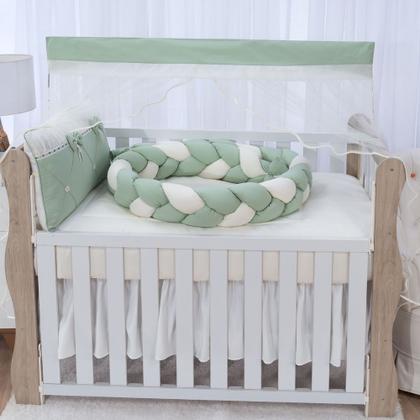 Imagem de Kit enxoval para berço bebê modelo de trança diva verde menino luxo