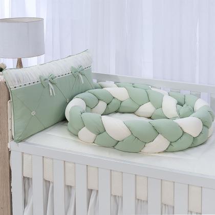 Imagem de Kit enxoval para berço bebê modelo de trança diva verde menino luxo