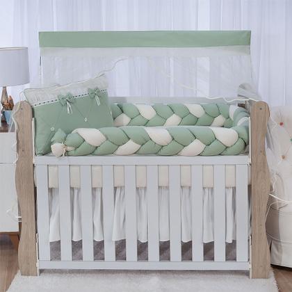 Imagem de Kit enxoval para berço bebê modelo de trança diva verde menino luxo