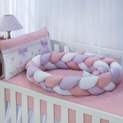 Imagem de Kit enxoval para berço bebê modelo de trança jardim encantado rosê/lilas menina bordado