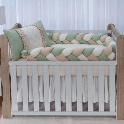 Imagem de Kit enxoval para berço bebê modelo de trança mosaico verde neutro menino luxo