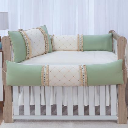 Imagem de Kit enxoval para berço bebê mosaico verde/bege menino neutro luxo