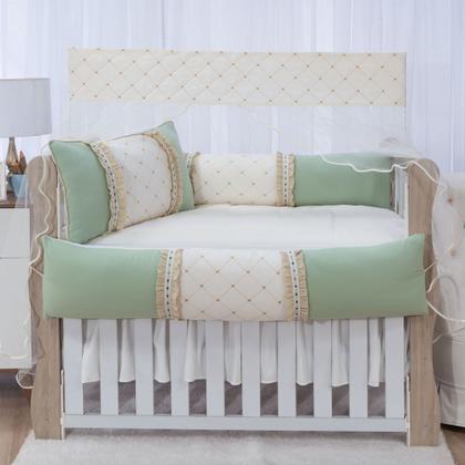 Imagem de Kit enxoval para berço bebê mosaico verde/bege menino neutro luxo