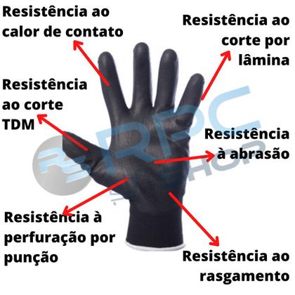 Imagem de Kit Epi Oculos Dieletrico Uv Luva Antiestatica Pu Multi Tato Tricotada Anti Corte Antiderrapante Ca