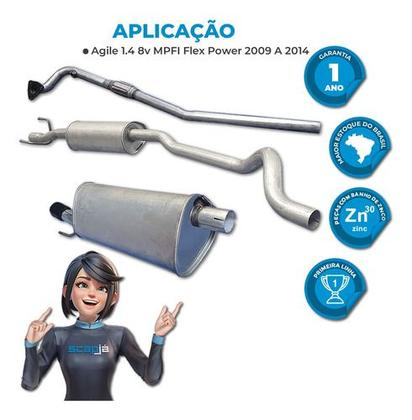 Imagem de Kit Escap Tubo + Abafador+ Silencioso Agile 1.4 8v 09 A 14