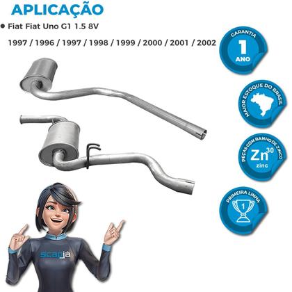 Imagem de Kit Escapamento Abafador E Traseiro Fiat Uno 1.5 1997 A 2002