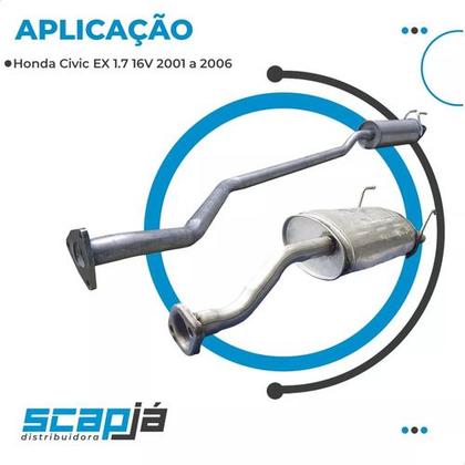 Imagem de Kit Escapamento Abafador + Traseiro Honda Civic Ex 1.7 01 06