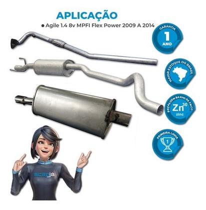 Imagem de Kit Escapamento Silencioso Agile 2009 2010 11 2012 2013 2014