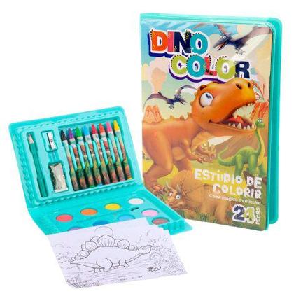 Imagem de Kit Escolar 24 Peças Colorir Dinossauro Verde