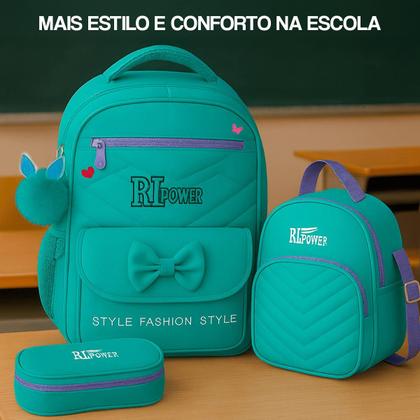 Imagem de Kit Escolar 3 em 1 Mochila Volta às Aulas Juvenil com Lancheira e Estojo Combinando