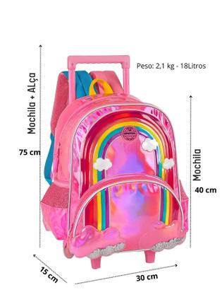 Imagem de Kit Escolar Arco-Íris Mochila Rodas Costas + Estojo Box