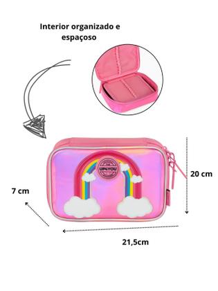 Imagem de Kit Escolar Arco-Íris Mochila Rodas Costas + Estojo Box