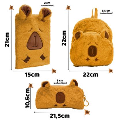Imagem de Kit Escolar Capivara Estojo Mochila Caderno De Pelúcia Fofa