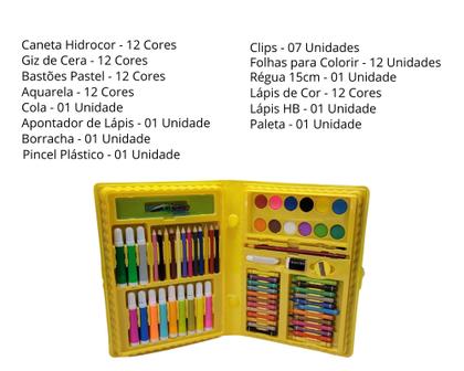Kit Escolar Completo 86 Peças Maleta Pintura Colorido +3 anos