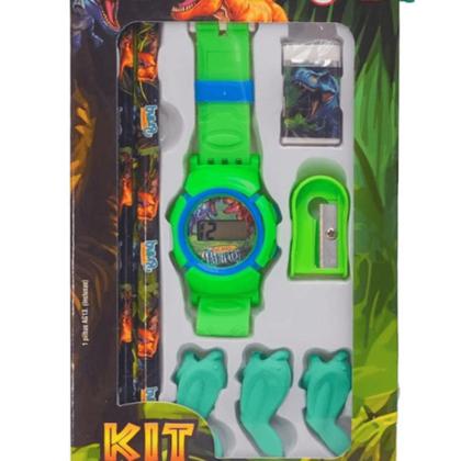 Imagem de Kit Escolar Dinossauro com Relógio Digital Polibrinq