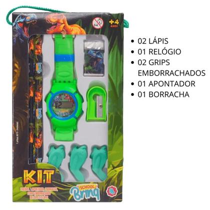 Imagem de Kit Escolar Dinossauro com Relógio Digital Polibrinq