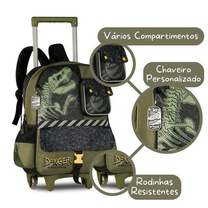 Imagem de Kit Escolar Dinossauro T-Rex Mochila Rodinhas com Lancheira