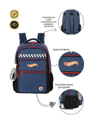 Imagem de Kit Escolar HotWheels Mochila Costas Estojo Triplo Luxo Hot Wheels