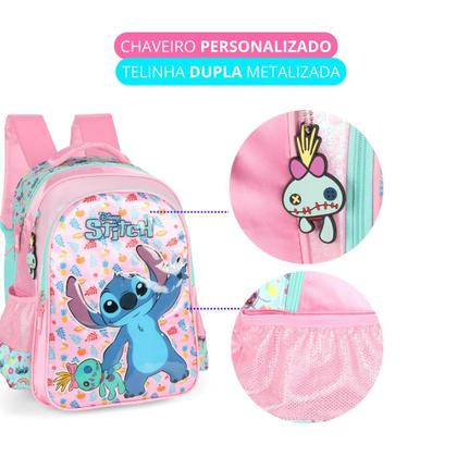 Imagem de Kit Escolar Infantil Juvenil de Mochila de Costas com Estojo Triplo Stitch Disney - Luxcel Original