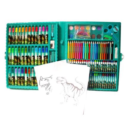 Imagem de Kit Escolar Infantil Maleta de Pintura 150 Peças Desenhar e Colorir Dino