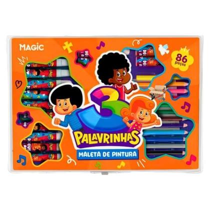 Imagem de KIT Escolar Infantil Maleta Estojo De Pintura - Canetinhas - Aquarela 86 Pçs - Magic