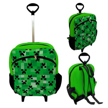Imagem de Kit Escolar Infantil Mochila de Rodinha + Lancheira Térmica + Necessaire Plus  ISOPRENE  Creeper Mine