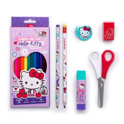 Imagem de Kit Escolar Lapis De Cor 12 Cores Hello Kitty Leonora