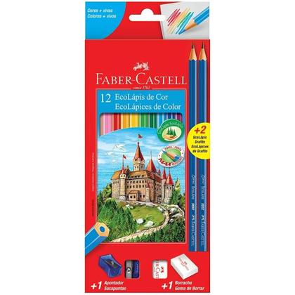 Imagem de Kit Escolar Lápis de Cor Sextavado com 12 Cores FABER-CASTELL