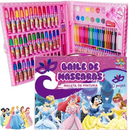 Imagem de kit Escolar Maleta de Pintura Infantil Completa 150 Peças Premium - Tema Princesas Baile de Máscaras