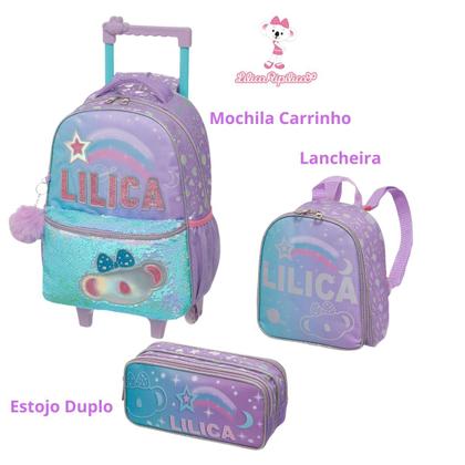 Imagem de KIT ESCOLAR Mochila Carrinho Lancheira Estojo LILICA RIPILICA LILÁS