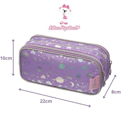 Imagem de KIT ESCOLAR Mochila Carrinho Lancheira Estojo LILICA RIPILICA LILÁS