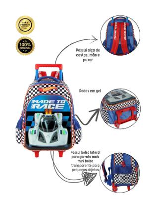 Imagem de Kit Escolar Mochila Com Rodas+Lancheira Hot Wheels - Azul