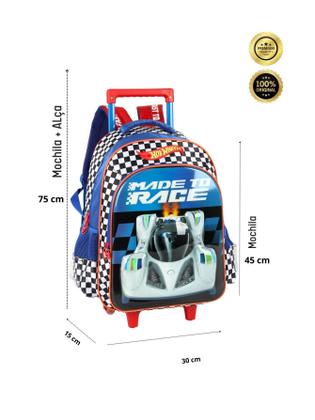 Imagem de Kit Escolar Mochila Com Rodas+Lancheira Hot Wheels - Azul