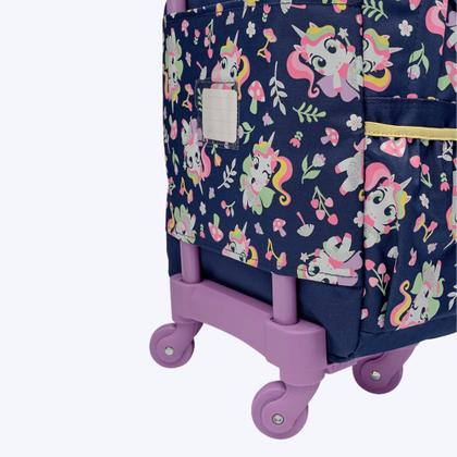 Imagem de Kit Escolar Mochila Com Rodinhas E Lancheira Térmica Unicórnio Encantado Puket 050403982 Azul Marinho