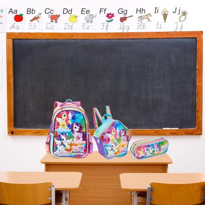 Imagem de Kit Escolar Mochila de Costas, Lancheira Termica e Estojo Duplo Unicornio, Meninas, Feminina
