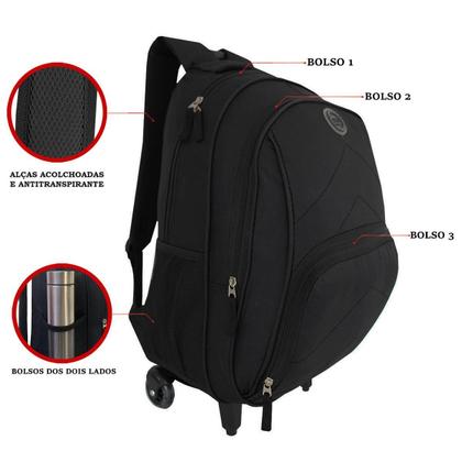 Imagem de Kit Escolar Mochila De Rodinhas Com Lancheira Térmica Preta