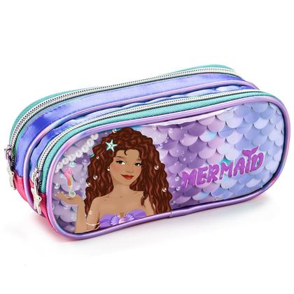 Imagem de Kit Escolar Mochila Estojo Lancheira Sereia Infantil Rodinha