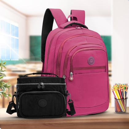 Imagem de Kit Escolar Mochila Feminina Espaçosa + Bolsa Térmica Marmita Pratico