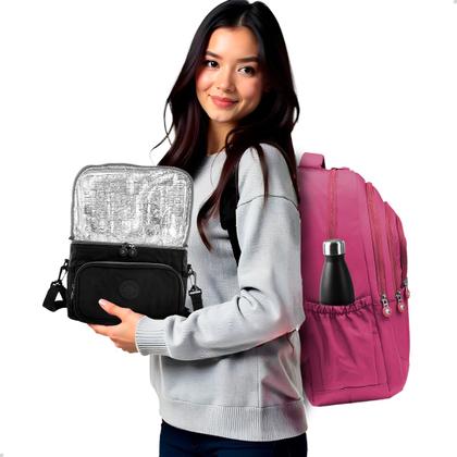 Imagem de Kit Escolar Mochila Feminina Espaçosa + Bolsa Térmica Marmita Pratico