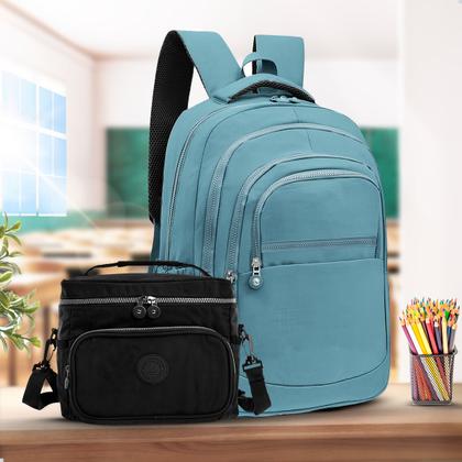 Imagem de Kit Escolar Mochila Feminina Espaçosa + Bolsa Térmica Marmita Pratico