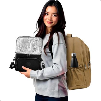 Imagem de Kit Escolar Mochila Feminina Espaçosa + Bolsa Térmica Marmita Pratico