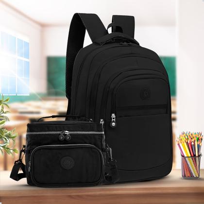 Imagem de Kit Escolar Mochila Feminina Espaçosa + Bolsa Térmica Marmita Pratico