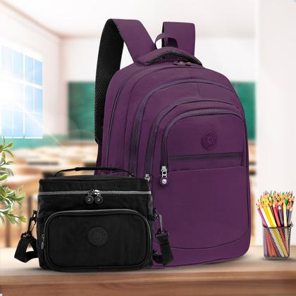 Imagem de Kit Escolar Mochila Feminina Espaçosa + Bolsa Térmica Marmita Pratico