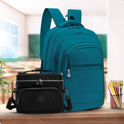 Imagem de Kit Escolar Mochila Feminina Espaçosa + Bolsa Térmica Marmita Pratico