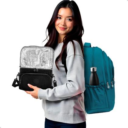 Imagem de Kit Escolar Mochila Feminina Espaçosa + Bolsa Térmica Marmita Pratico