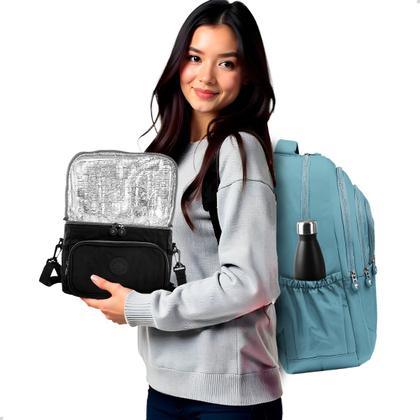 Imagem de Kit Escolar Mochila Feminina Espaçosa + Bolsa Térmica Marmita Pratico